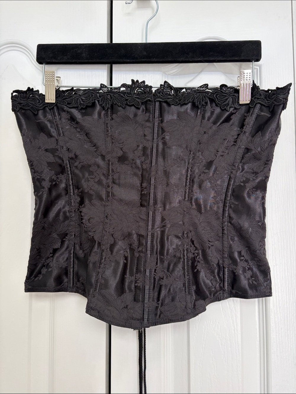 Vintage Empire Intimates Black Floral Jacquard Lace-Trim Tie Corset Top 38
